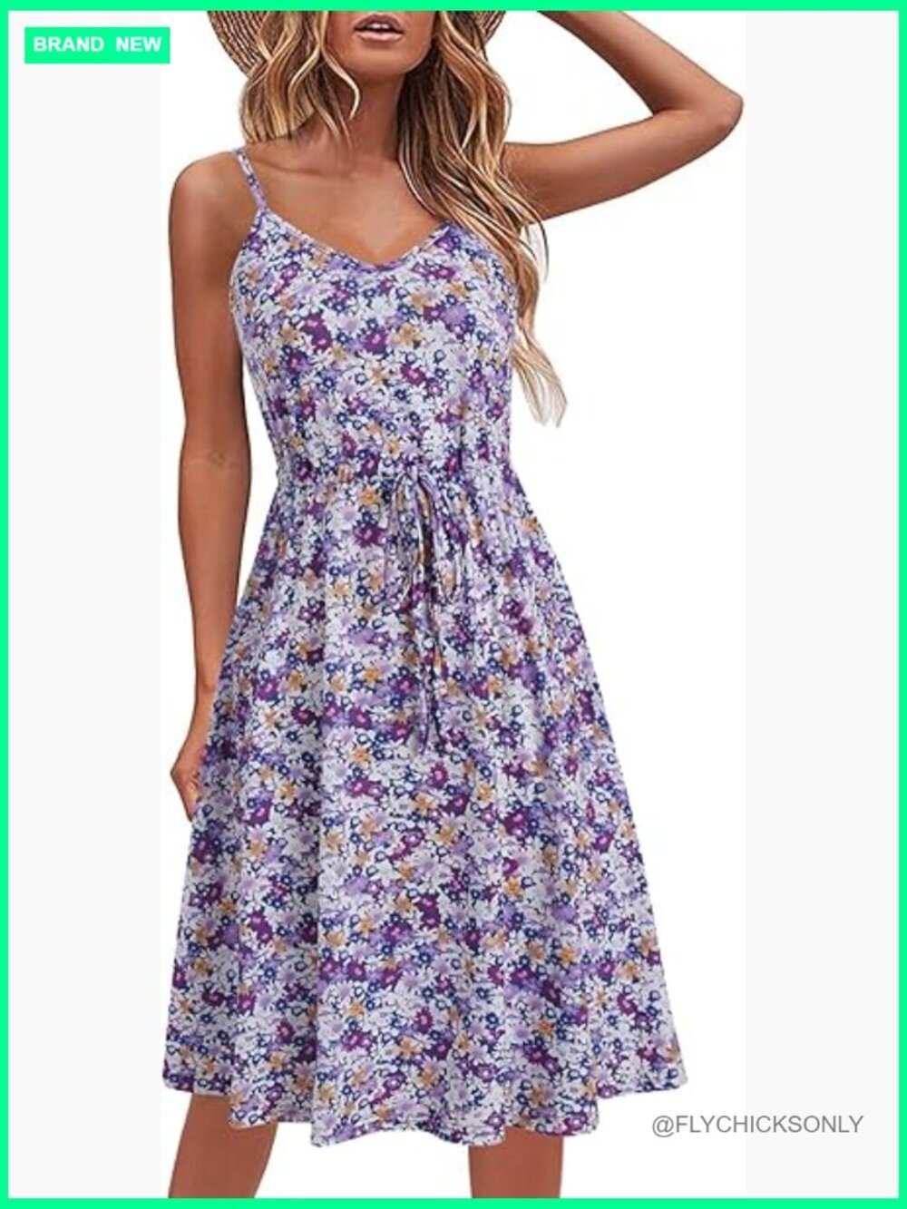 Sleeveless Spaghetti Strap A-Line Dress with Adjustable Waist and Pockets